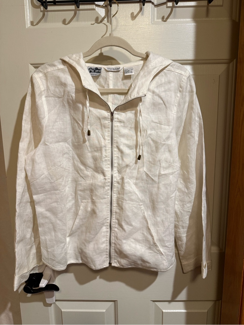 Richard Malcolm Irish Linen Women's Cream Hooded Zip-Front Utility Jacket